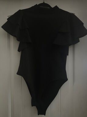 Women’s Black Ruffle One-Piece Bodysuit